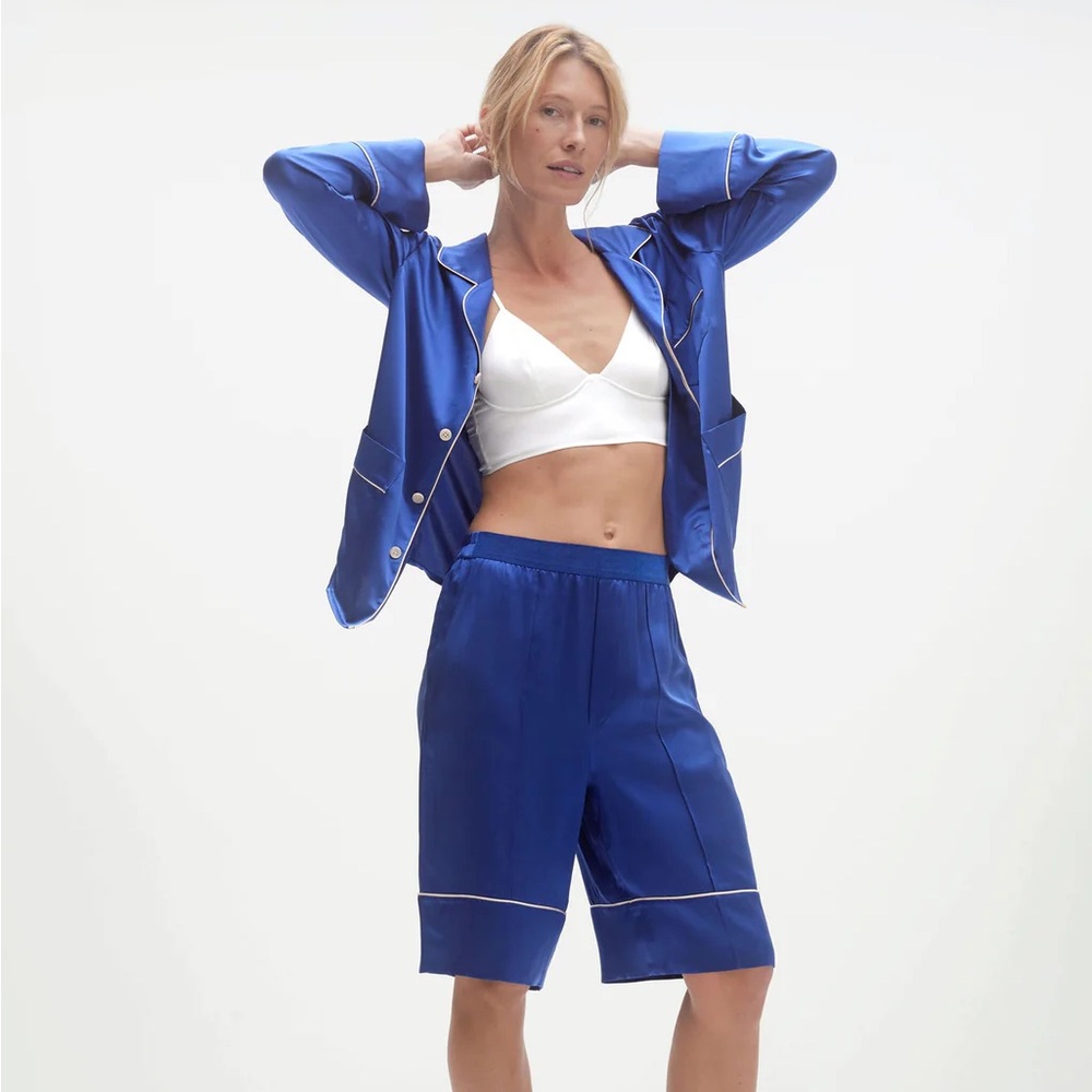 NWT NakedCashmere Grace luxurious 100% silk button up blouse top pajama cabana S